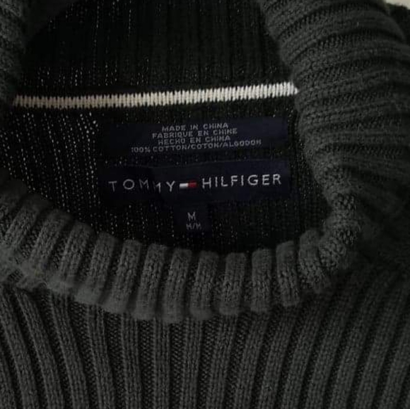 Tommy Hilfiger Turtleneck sweater Dark green with blue/white stripes - Picture 2 of 3